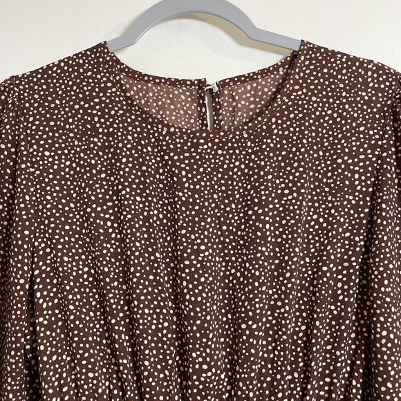 Women's Dalmatian Print Split Thigh Dress Brown and Dot White Size M - Picture 7 of 13